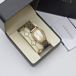 طقم فرزاتشي (ساعه واسواره) مذهب مينا ابيض